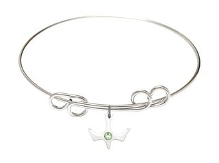 8 inch Round Double Loop Rhodium Bangle Bracelet with a Sterling Silver Holy Spirit charm.