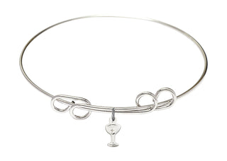 8 inch Round Double Loop Rhodium Bangle Bracelet with a Sterling Silver Chalice charm.