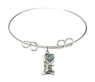 8 inch Round Double Loop Rhodium Bangle Bracelet with a Sterling Silver Miraculous charm.