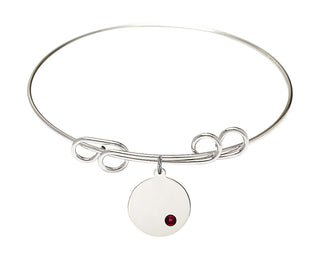 8 inch Round Double Loop Rhodium Bangle Bracelet with a Sterling Silver Plain Disc charm.