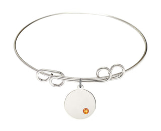 8 inch Round Double Loop Rhodium Bangle Bracelet with a Sterling Silver Plain Disc charm.