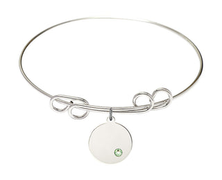 8 inch Round Double Loop Rhodium Bangle Bracelet with a Sterling Silver Plain Disc charm.