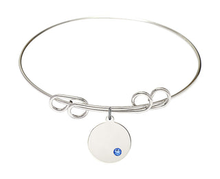 8 inch Round Double Loop Rhodium Bangle Bracelet with a Sterling Silver Plain Disc charm.