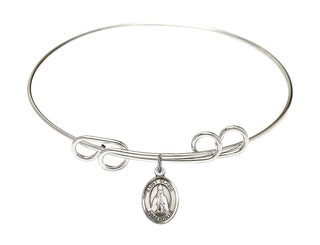 8 inch Round Double Loop Rhodium Bangle Bracelet with a Sterling Silver Saint Blaise charm. Engraved Catholic Saint Jewelry