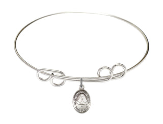 8 inch Round Double Loop Rhodium Bangle Bracelet with a Sterling Silver Saint Katharine Drexel charm. Engraved Catholic Saint Jewelry
