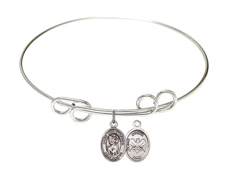 8 inch Round Double Loop Rhodium Bangle Bracelet with a Sterling Silver Saint Christopher/Nat'l Guard charm.