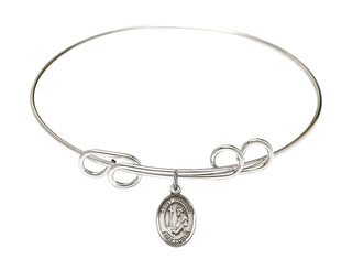 8 inch Round Double Loop Rhodium Bangle Bracelet with a Sterling Silver Saint Dominic de Guzman charm. Engraved Catholic Saint Jewelry