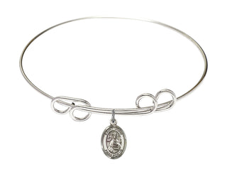 8 inch Round Double Loop Rhodium Bangle Bracelet with a Sterling Silver Saint John the Apostle charm. Engraved Catholic Saint Jewelry