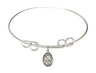 8 inch Round Double Loop Rhodium Bangle Bracelet with a Sterling Silver Our Lady of Providence charm. Engraved Catholic Saint Jewelry