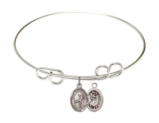 8 inch Round Double Loop Rhodium Bangle Bracelet with a Sterling Silver Saint Christopher/Figure Skating charm.