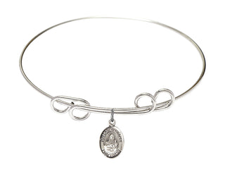 8 inch Round Double Loop Rhodium Bangle Bracelet with a Sterling Silver Saint Christopher/Lacrosse charm.