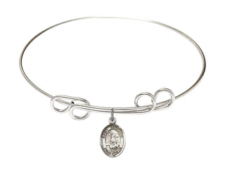 8 inch Round Double Loop Rhodium Bangle Bracelet with a Sterling Silver Saint Germaine Cousin charm. Engraved Catholic Saint Jewelry