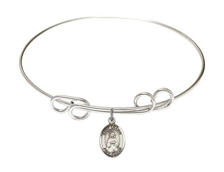 8 inch Round Double Loop Rhodium Bangle Bracelet with a Sterling Silver Saint Lillian charm. Engraved Catholic Saint Jewelry
