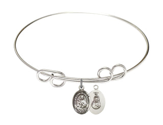 8 inch Round Double Loop Rhodium Bangle Bracelet with a Sterling Silver Our Lady of Mount Carmel charm.