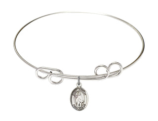 8 inch Round Double Loop Rhodium Bangle Bracelet with a Sterling Silver Saint Amelia charm. Engraved Catholic Saint Jewelry