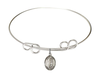 8 inch Round Double Loop Rhodium Bangle Bracelet with a Sterling Silver Saint Zoe of Rome charm. Engraved Catholic Saint Jewelry