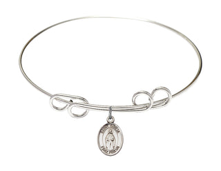 8 inch Round Double Loop Rhodium Bangle Bracelet with a Sterling Silver Saint Odilia charm. Engraved Catholic Saint Jewelry