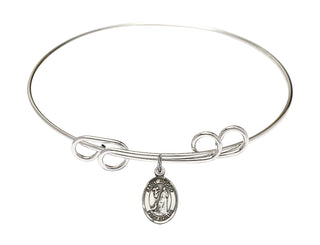8 inch Round Double Loop Rhodium Bangle Bracelet with a Sterling Silver Saint Rocco charm. Engraved Catholic Saint Jewelry