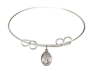 8 inch Round Double Loop Rhodium Bangle Bracelet with a Sterling Silver Saint Seraphina charm. Engraved Catholic Saint Jewelry