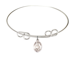 8 inch Round Double Loop Rhodium Bangle Bracelet with a Sterling Silver Saint Norbert of Xanten charm. Engraved Catholic Saint Jewelry