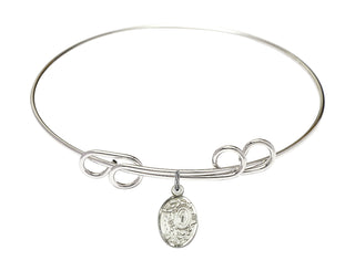 8 inch Round Double Loop Rhodium Bangle Bracelet with a Sterling Silver Miraculous charm.