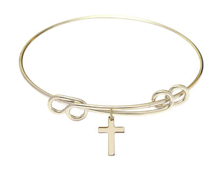 8 1/2 inch Round Double Loop Hamilton Gold Bangle Bracelet with a 14kt Gold Filled Cross charm.