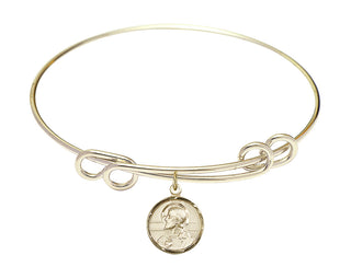 8 1/2 inch Round Double Loop Hamilton Gold Bangle Bracelet with a 14kt Gold Filled Scapular charm. Engraved Catholic Saint Jewelry
