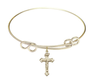 8 1/2 inch Round Double Loop Hamilton Gold Bangle Bracelet with a 14kt Gold Filled Crucifix charm.