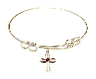 8 1/2 inch Round Double Loop Hamilton Gold Bangle Bracelet with a 14kt Gold Filled Cross charm.