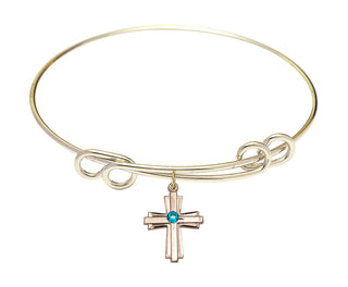 8 1/2 inch Round Double Loop Hamilton Gold Bangle Bracelet with a 14kt Gold Filled Cross charm.