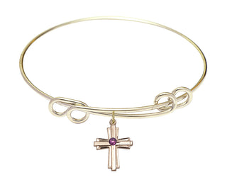 8 1/2 inch Round Double Loop Hamilton Gold Bangle Bracelet with a 14kt Gold Filled Cross charm.