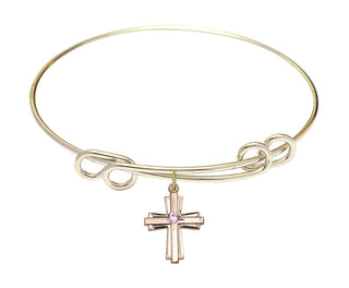 8 1/2 inch Round Double Loop Hamilton Gold Bangle Bracelet with a 14kt Gold Filled Cross charm.