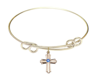 8 1/2 inch Round Double Loop Hamilton Gold Bangle Bracelet with a 14kt Gold Filled Cross charm.