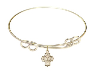 8 1/2 inch Round Double Loop Hamilton Gold Bangle Bracelet with a 14kt Gold Filled Communion 5-Way charm.