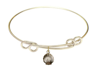8 1/2 inch Round Double Loop Hamilton Gold Bangle Bracelet with a 14kt Gold Filled Shell charm.