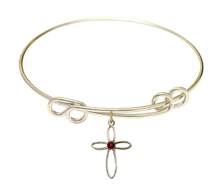8 1/2 inch Round Double Loop Hamilton Gold Bangle Bracelet with a 14kt Gold Filled Loop Cross charm.