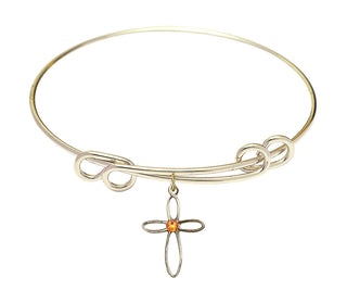 8 1/2 inch Round Double Loop Hamilton Gold Bangle Bracelet with a 14kt Gold Filled Loop Cross charm.