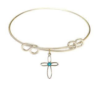8 1/2 inch Round Double Loop Hamilton Gold Bangle Bracelet with a 14kt Gold Filled Loop Cross charm.