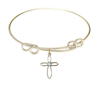 8 1/2 inch Round Double Loop Hamilton Gold Bangle Bracelet with a 14kt Gold Filled Loop Cross charm.