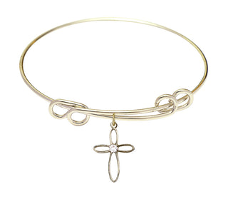 8 1/2 inch Round Double Loop Hamilton Gold Bangle Bracelet with a 14kt Gold Filled Loop Cross charm.