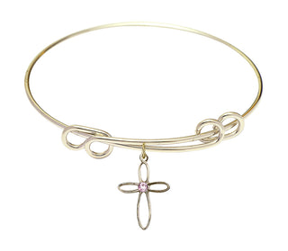 8 1/2 inch Round Double Loop Hamilton Gold Bangle Bracelet with a 14kt Gold Filled Loop Cross charm.