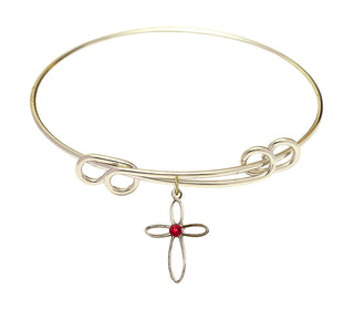 8 1/2 inch Round Double Loop Hamilton Gold Bangle Bracelet with a 14kt Gold Filled Loop Cross charm.