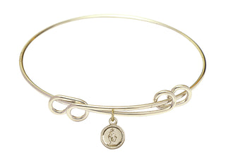 8 1/2 inch Round Double Loop Hamilton Gold Bangle Bracelet with a 14kt Gold Filled Miraculous charm.