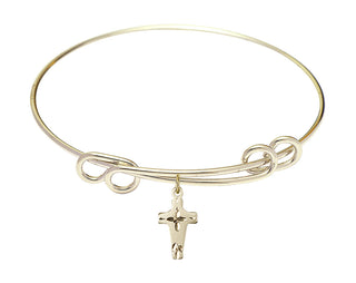 8 1/2 inch Round Double Loop Hamilton Gold Bangle Bracelet with a 14kt Gold Filled Cross charm.