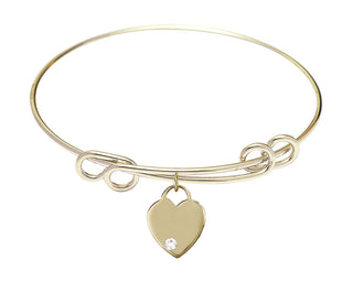 8 1/2 inch Round Double Loop Hamilton Gold Bangle Bracelet with a 14kt Gold Filled Heart charm. Engraved Catholic Saint Jewelry