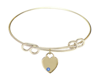 8 1/2 inch Round Double Loop Hamilton Gold Bangle Bracelet with a 14kt Gold Filled Heart charm. Engraved Catholic Saint Jewelry