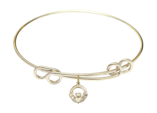 8 1/2 inch Round Double Loop Hamilton Gold Bangle Bracelet with a 14kt Gold Filled Claddagh charm.