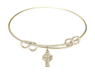8 1/2 inch Round Double Loop Hamilton Gold Bangle Bracelet with a 14kt Gold Filled Celtic Cross charm.
