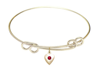 8 1/2 inch Round Double Loop Hamilton Gold Bangle Bracelet with a 14kt Gold Filled Heart charm.