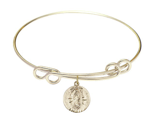 8 1/2 inch Round Double Loop Hamilton Gold Bangle Bracelet with a 14kt Gold Filled Our Lady of Guadalupe charm.